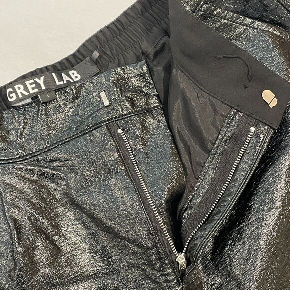 Grey Lab Shorts High Waisted Black Vegan Faux Leather *missing button - Picture 9 of 16